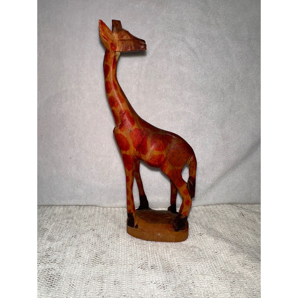 Hand Carved‎ Wooden Giraffe Figurine Animal Statue Red Brown Patina Rustic Decor